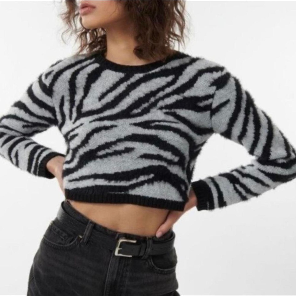 Garage Zebra Print Cropped Sweater